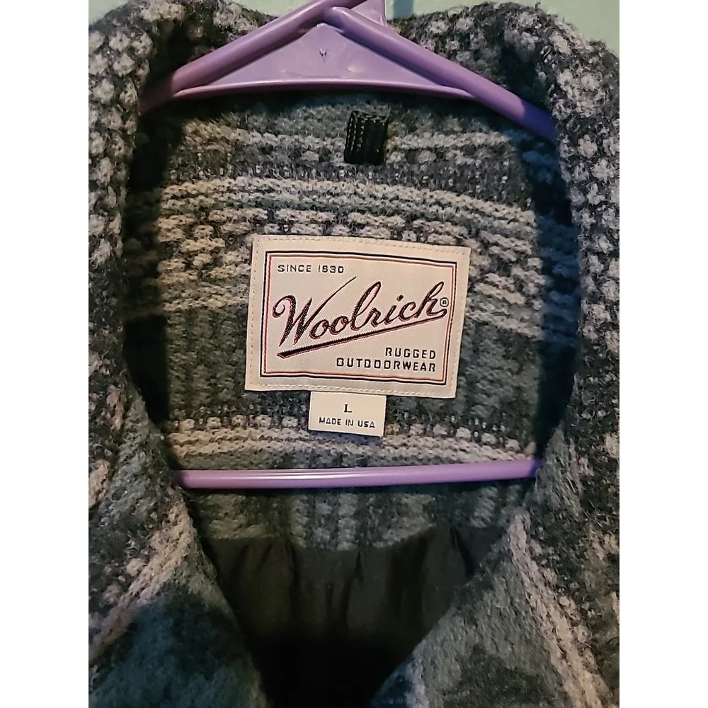 Vintage Woolrich Wool Long Coat Southwestern Aztec Print‎ Sage Women's Large